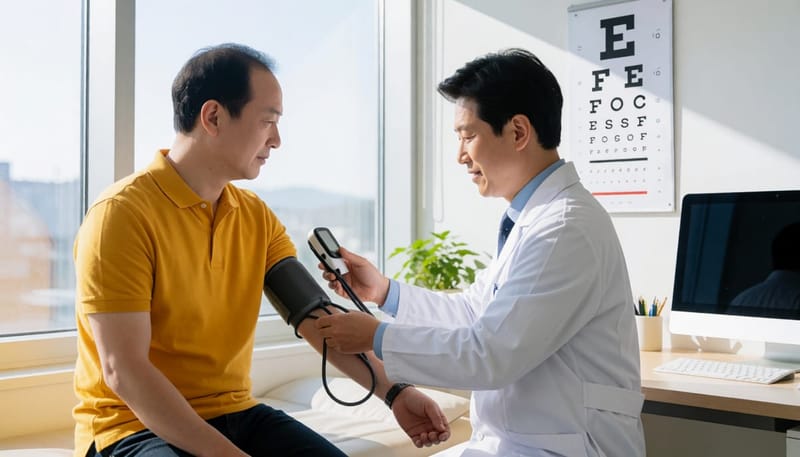 진료실에서 혈압을 측정하는 모습