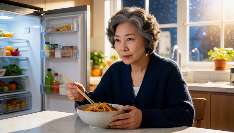 야식을 먹는 여성의 모습
