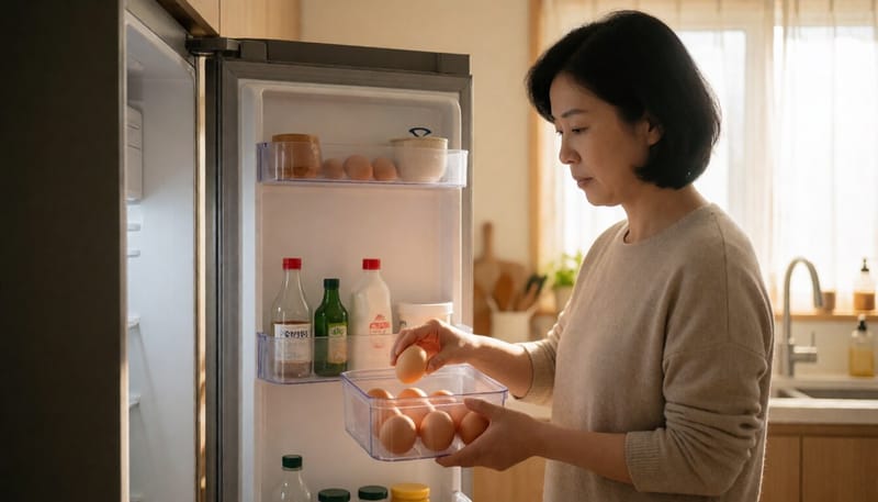 가정에서 달걀을 냉장 보관하는 모습