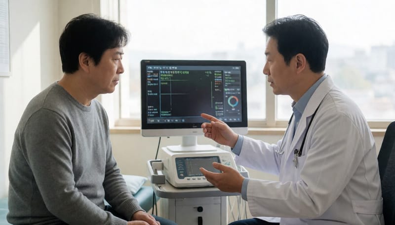 의사가 환자에게 위내시경 검사 결과를 설명하는 모습