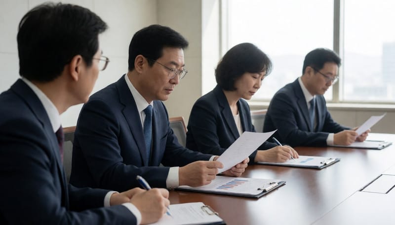 보건복지부 관계자들이 회의실에서 인증제 개편 관련 자료를 검토하는 모습