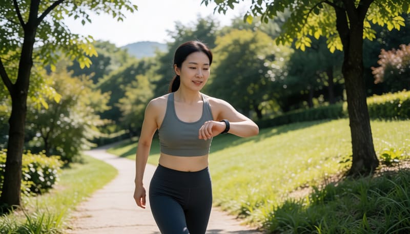 공원 트랙에서 인터벌트레이닝 하는 여성