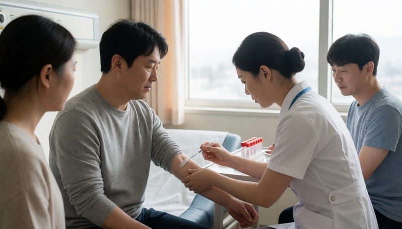 병원에서 혈액 검체를 채취하는 모습