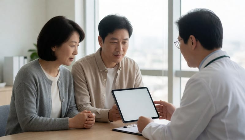 예비 부모가 병원에서 상담받는 모습