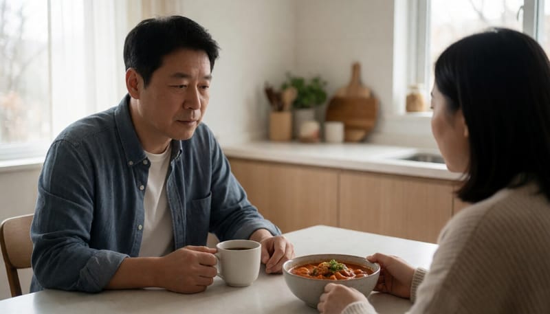 카페인과 자극적인 음식 앞에서 망설이는 남성