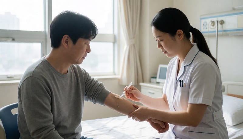 병원에서 혈액검사를 위해 채혈하는 모습