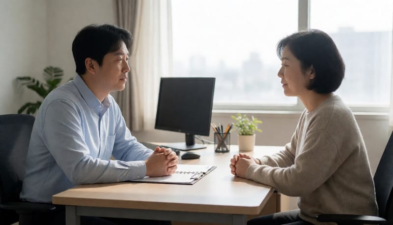 정신건강의학과에서 상담받는 모습