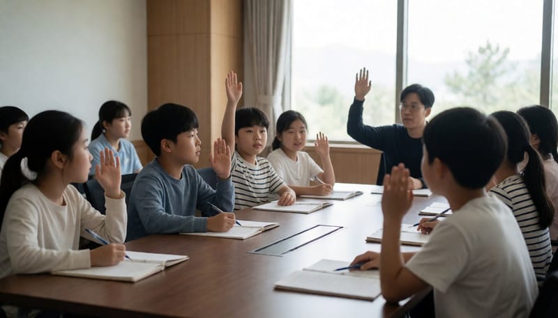 회의실에 모여 토론하는 아동들의 모습