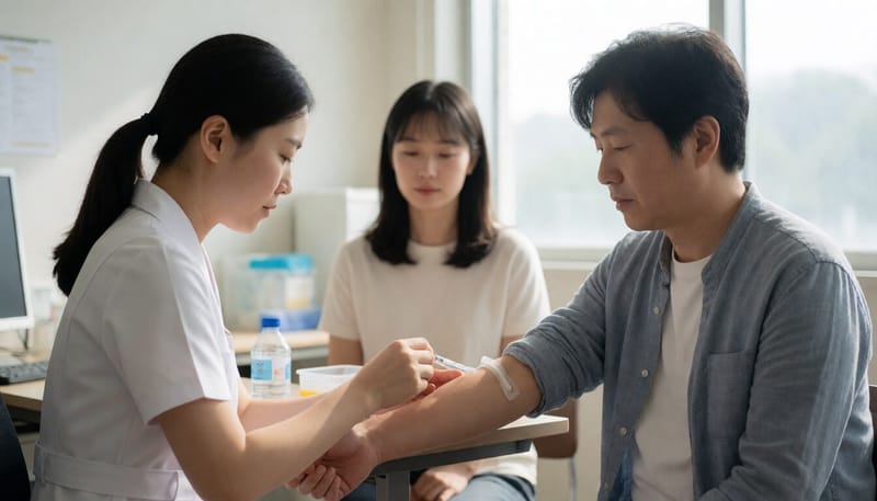 병원에서 혈액검사를 받는 환자의 모습
