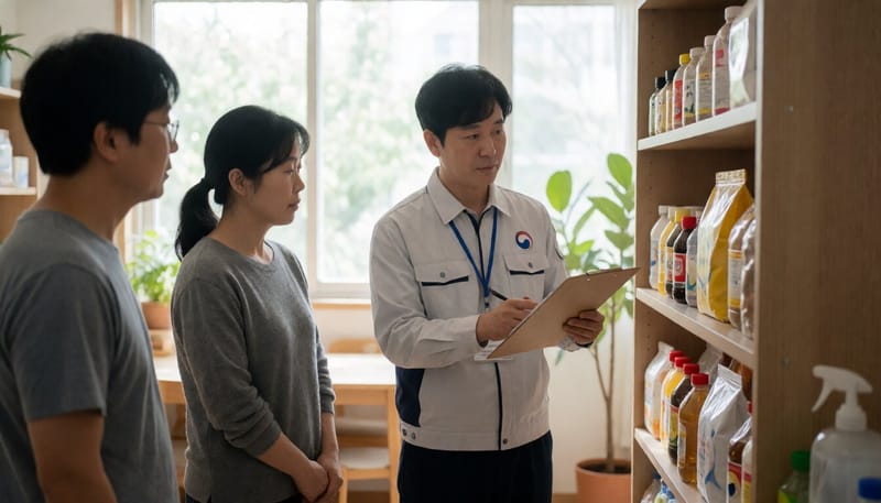 나눔 공간을 점검하는 복지 담당자의 모습