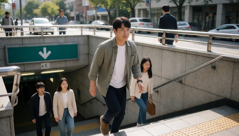 계단을 이용해 이동하는 남성의 모습