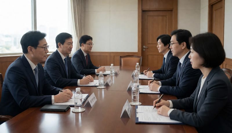 보건복지부와 민간 기업 관계자들이 간담회 테이블에 둘러앉아 논의하는 모습