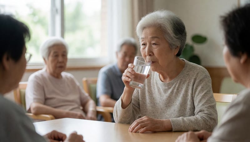 물을 마시며 수분을 보충하는 어르신