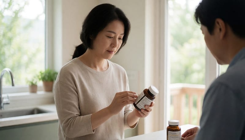 다이어트 보조제 성분표를 확인하는 여성