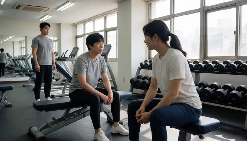 땀이 맺힌 헬스장 운동기구를 클로즈업한 사진