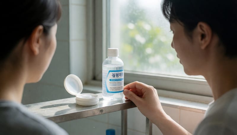 뿌연 물때가 낀 렌즈 케이스 클로즈업 사진