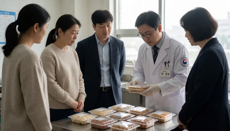 식품 안전 검사관이 식품안전관리체계에 따라 제품을 점검하는 모습