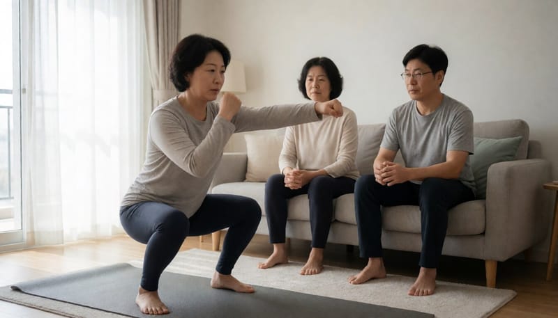 펀치 동작과 스쿼트를 번갈아 하는 인터벌 트레이닝
