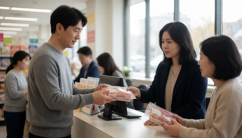 마트 고객센터에서 제품 반품을 문의하는 소비자