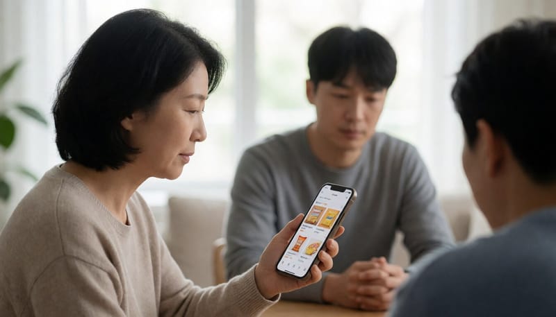 온라인으로 과자류를 구매하는 모습