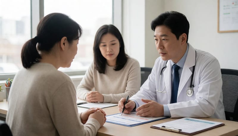 의료기관에서 의사와 상담하는 환자의 모습