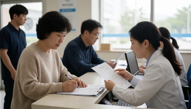 보건소에서 난임시술비 지원 신청서를 작성하는 모습
