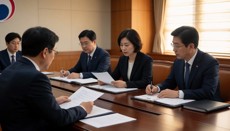 회의실에서 논의하는 정부 관계자들의 모습