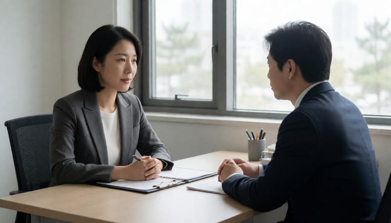 노무사와 상담하는 직장인의 모습