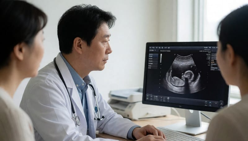 의료진이 건강검진 초음파 영상을 살펴보는 모습