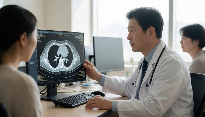 흉부 CT 영상을 살펴보는 의료진