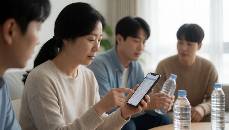 스마트폰으로 생수 회수 정보를 확인하는 모습