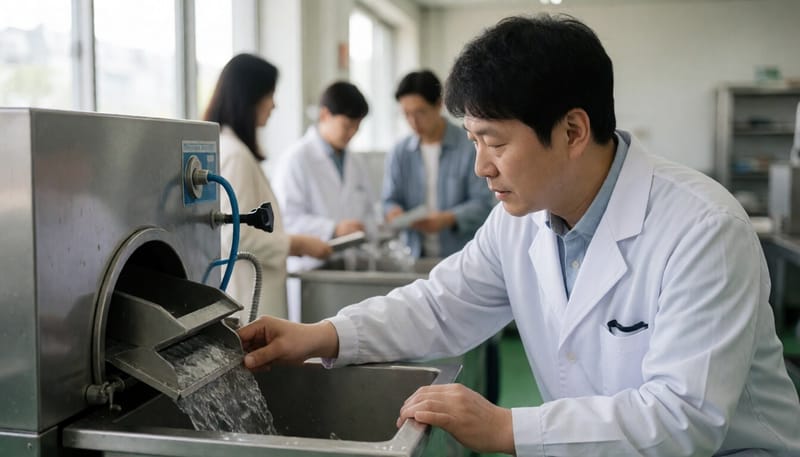 식품가공기계를 점검하는 연구원의 모습