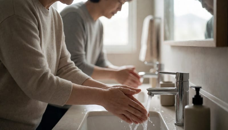 손을 반복해서 씻고 있는 사람의 모습