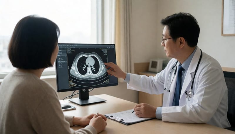 흉부 CT 영상을 살펴보는 의료진