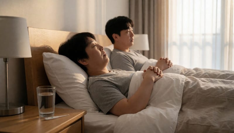 집에서 물을 마시며 휴식을 취하는 모습
