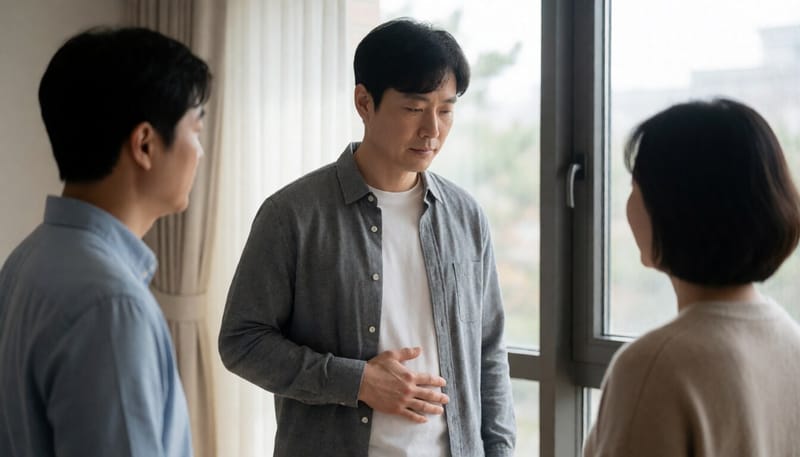 골반 근육 위치를 확인하는 남성