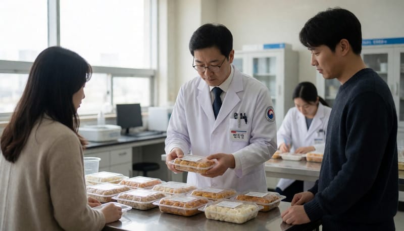 식품안전 검사실에서 제품을 점검하는 모습