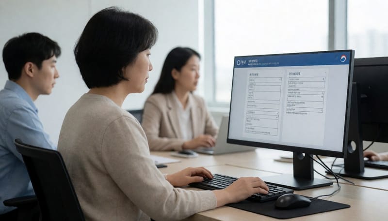 온라인으로 서류를 신청하는 사무직원의 모습