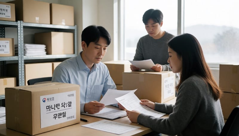 수출용 식품 서류를 검토하는 직원의 모습