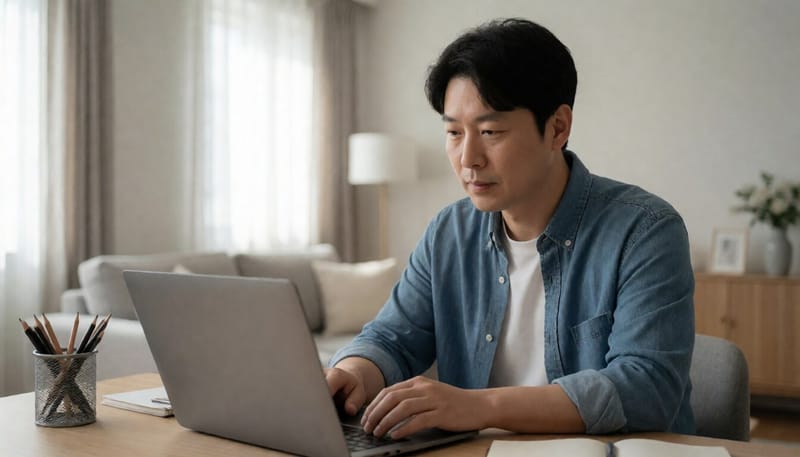 집에서 관련 정보를 확인하는 시민