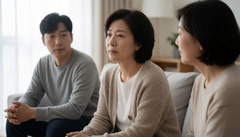 입술 주변을 손으로 만지며 불편해하는 여성의 모습