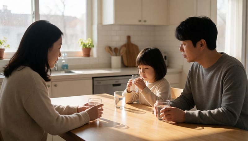 온 가족이 함께 구충제를 복용하는 모습