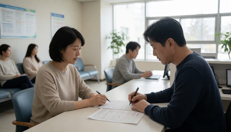 정신건강의학과 접수처에서 진료 절차를 밟는 모습