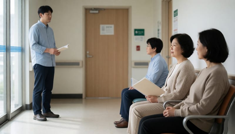 유방촬영 검진 결과를 기다리는 여성의 모습