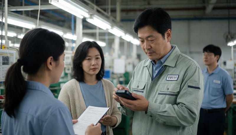 야간 근무 중 혈당을 체크하는 근로자