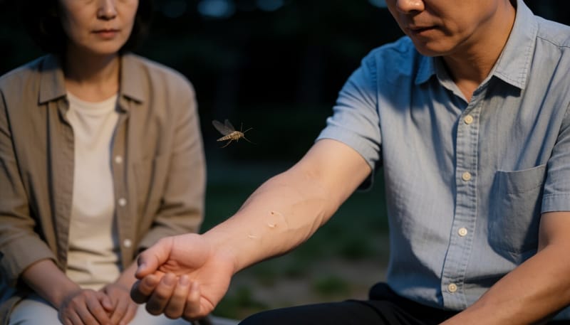 모기에 물린 팔뚝을 클로즈업한 모습
