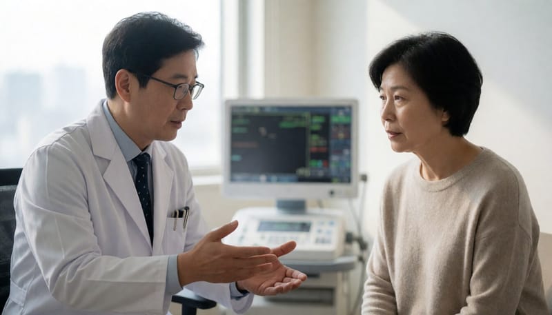 소화기내과에서 의사와 상담하는 환자의 모습