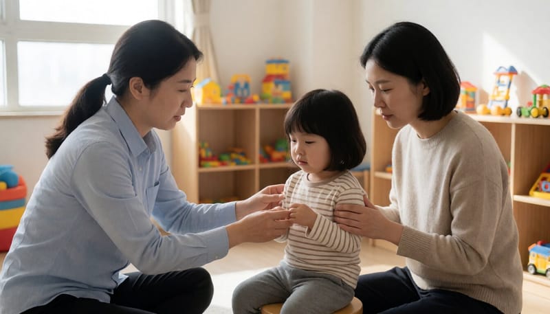 발달재활치료실에서 언어치료를 받는 아동의 모습