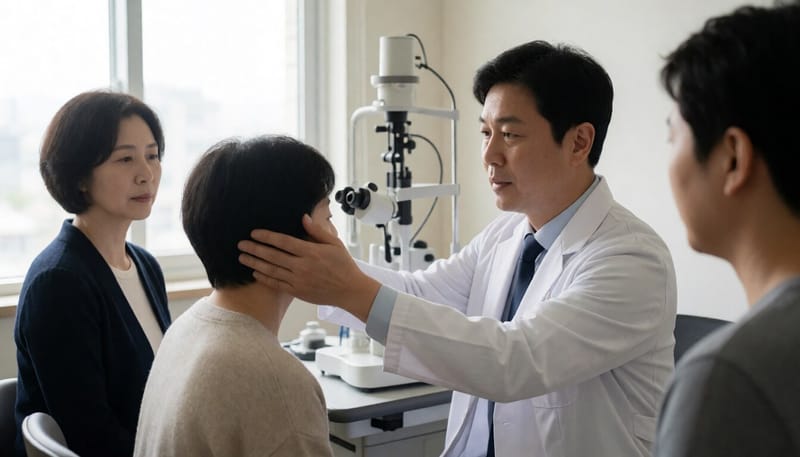 이비인후과에서 자세 검사를 받는 환자