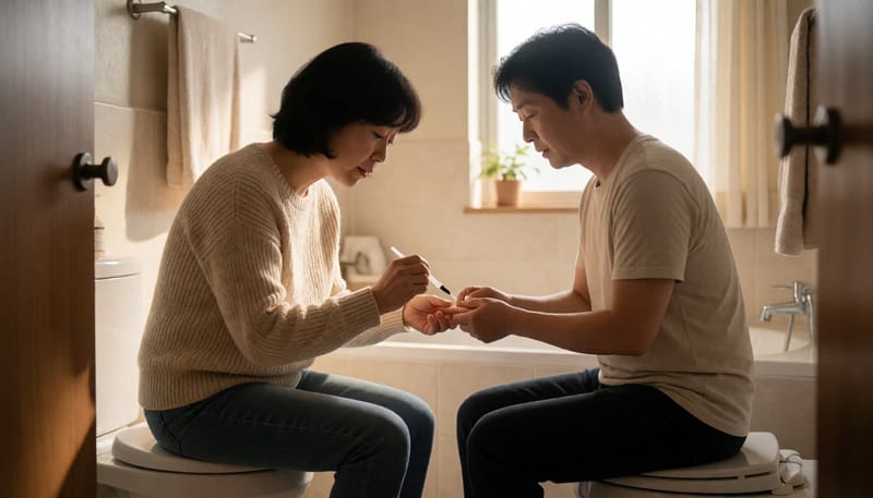 여성이 집에서 발톱에 무좀 도포제를 바르는 모습